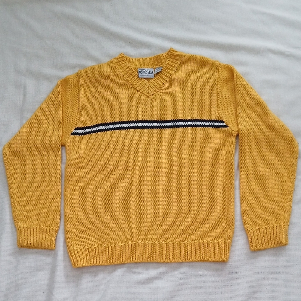 Vintage Vanity Yellow V-Neck Sweater with Stripe